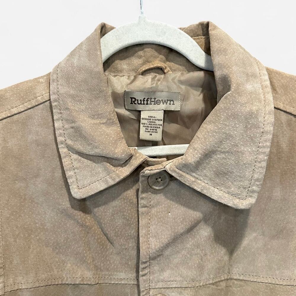 Y2K Ruff Hewn Tan Suede Leather Oversized Jacket Medium 90s Minimalist Chic - Picture 7 of 10